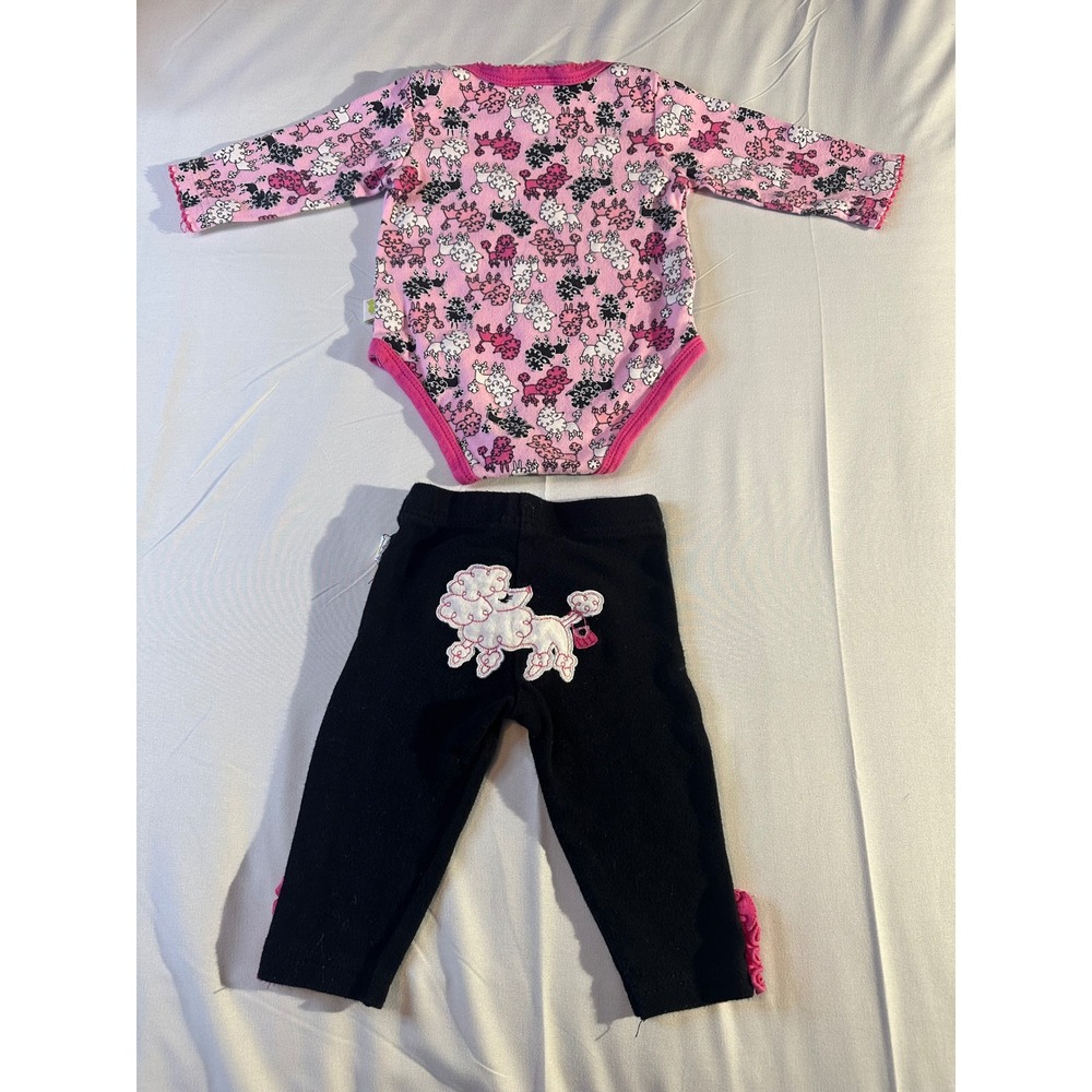 Duck Duck Goose Pink Poodle Long Sleeve Bodysuit & Black Leggings Set 3 6M - Picture 3 of 8